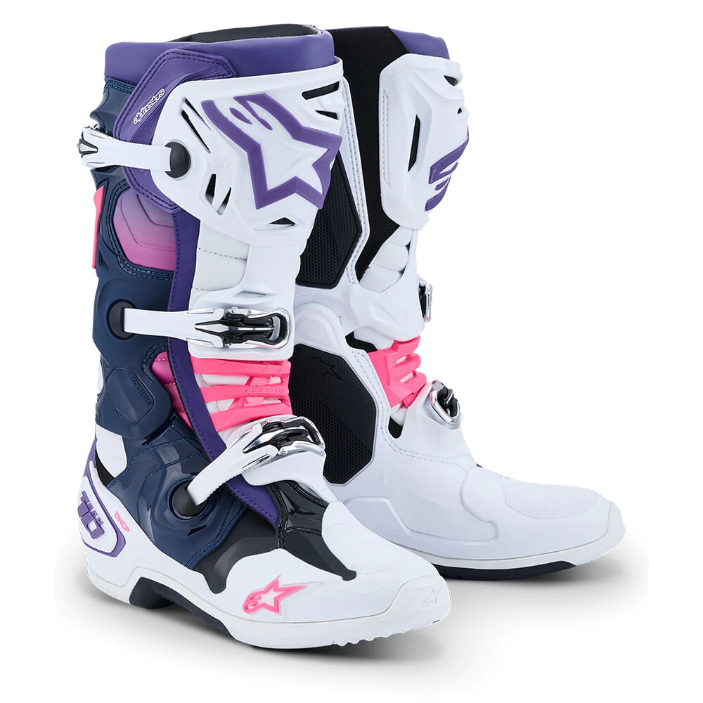 BOTAS CROSS TECH 10 BLANCO VIOLETA AZUL ROSA TALLE 45.5-11 -ALPINESTARS-