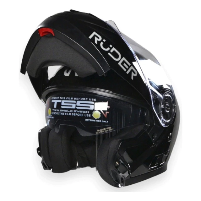 Casco Ruder Rebatible Domecq Solid Brillo negro talle L