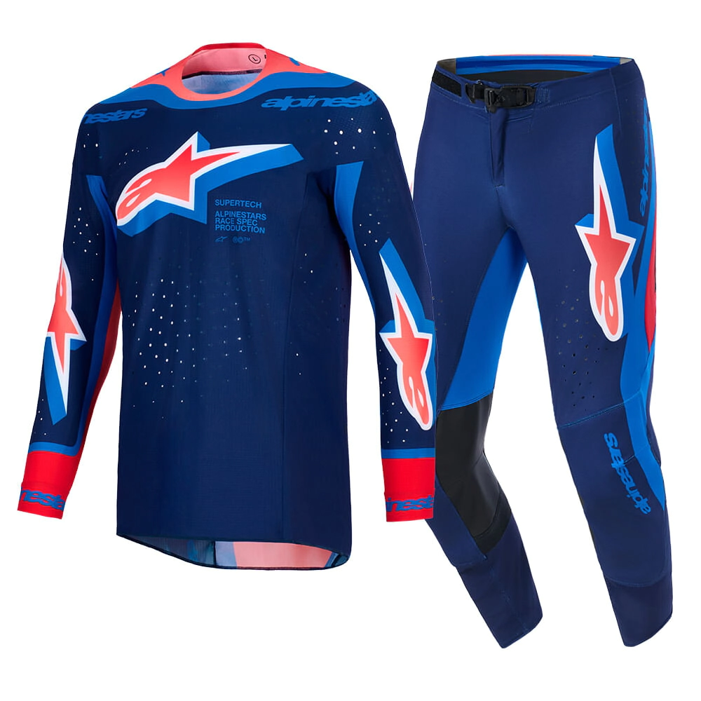 Conjunto Alpinestars Motocross Supertech Vista azul marino talle 36