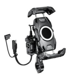 Kewig Soporte Celular Moto Fast Charge Antivibracion Carga Inalambrica + USB-C Antirrobo