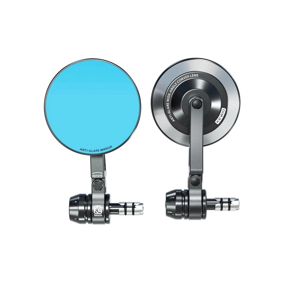 Kewig Espejos Round Pu�os Moto rebatibles aluminio antivaho antireflejo azul