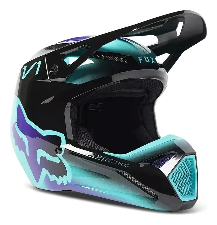 CASCO CROSS V1 YTH V1 TOXSYK NEGRO TURQUESA TALLE M -FOX-