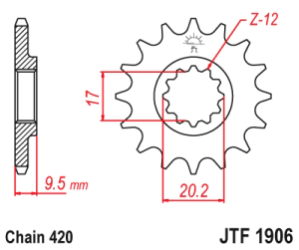 JT Sprockets Pi��n Moto 14 dientes KTM 65 TC 17 60/65 04-18