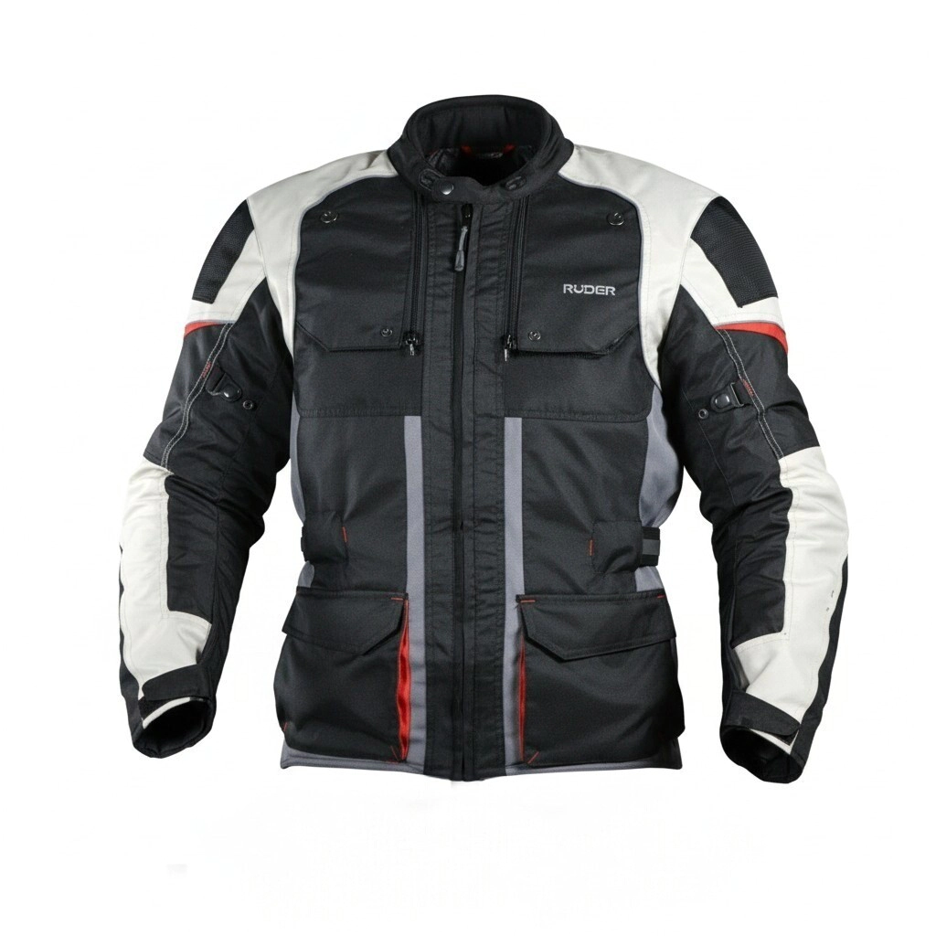 CAMPERA LARGA HOMBRE SHADOW NEGRO GRIS ROJO TALLE M -RUDER-