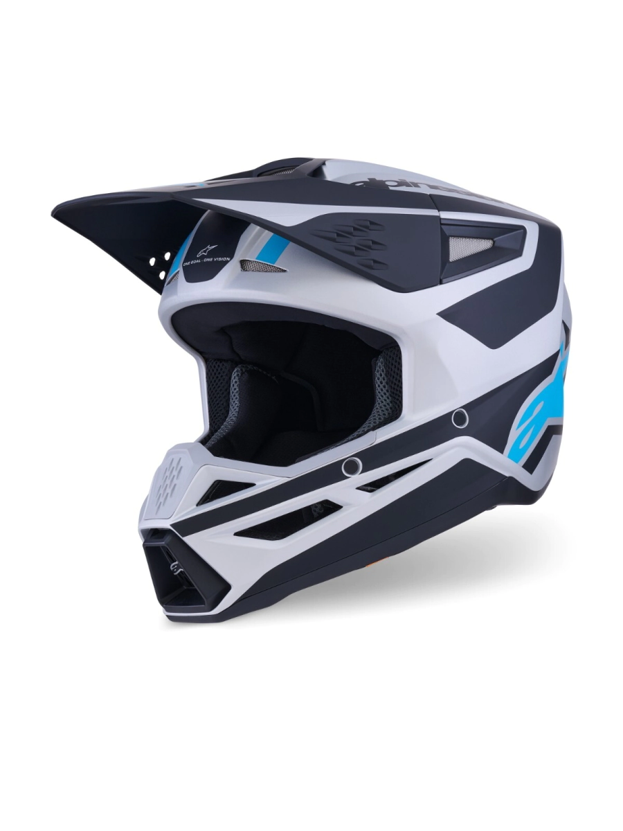 CASCO CROSS S-M3 HEAT HELMAT ECE PLATEADO CELESTE NEGRO TALLE M -ALPINESTARS-