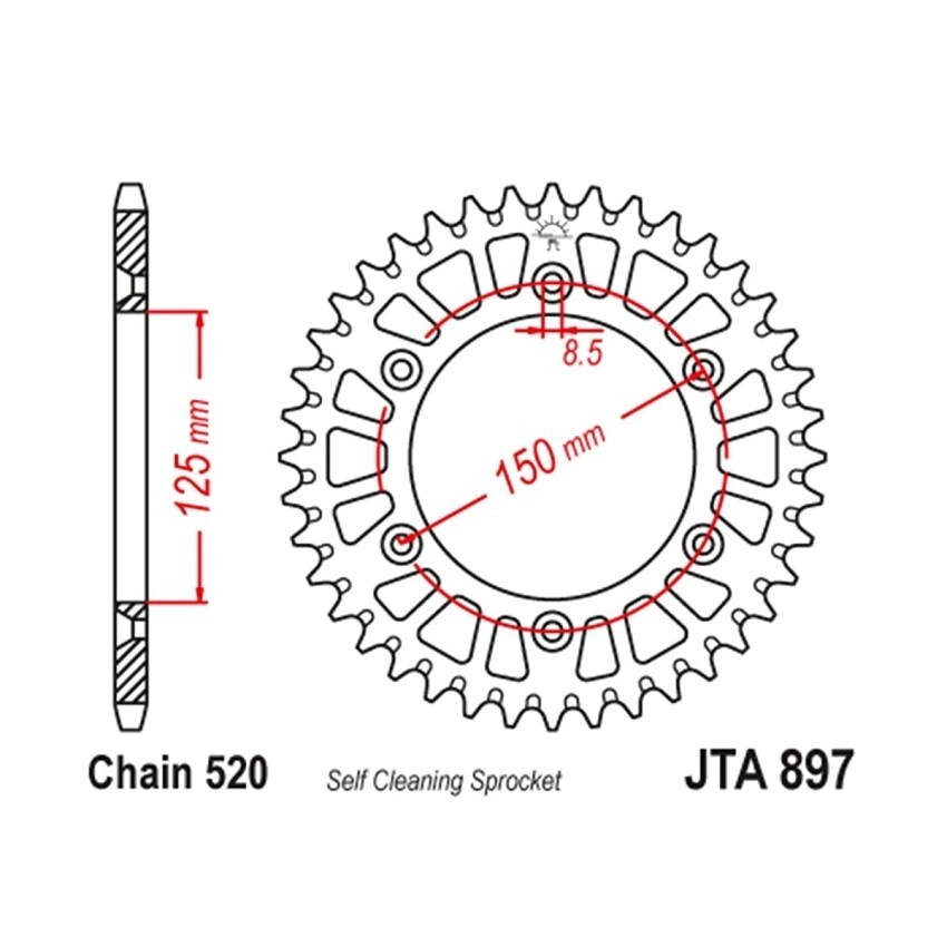 JT Sprockets Corona Moto aluminio 48 dientes KTM 125/250/300/360/620 negro