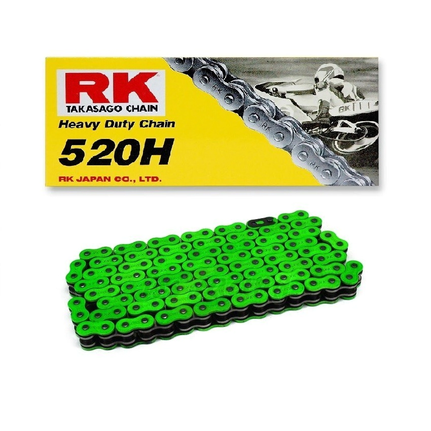 RK Cadena Moto Transmisi�n 520 x 120 H reforzada con clip verde ne�n