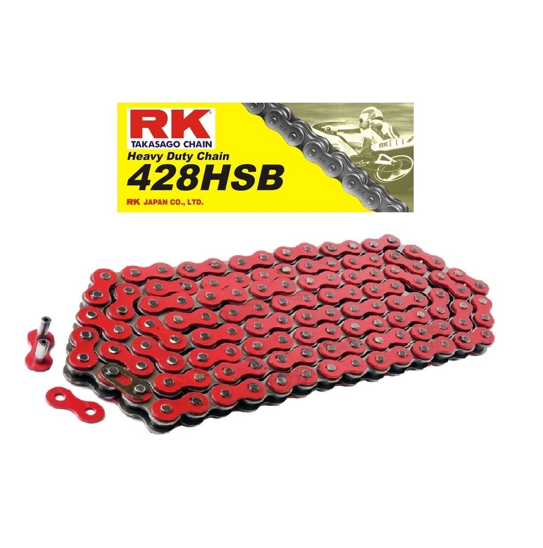 RK Cadena Moto Transmisi�n 428 x 136 H reforzada con clip roja ne�n