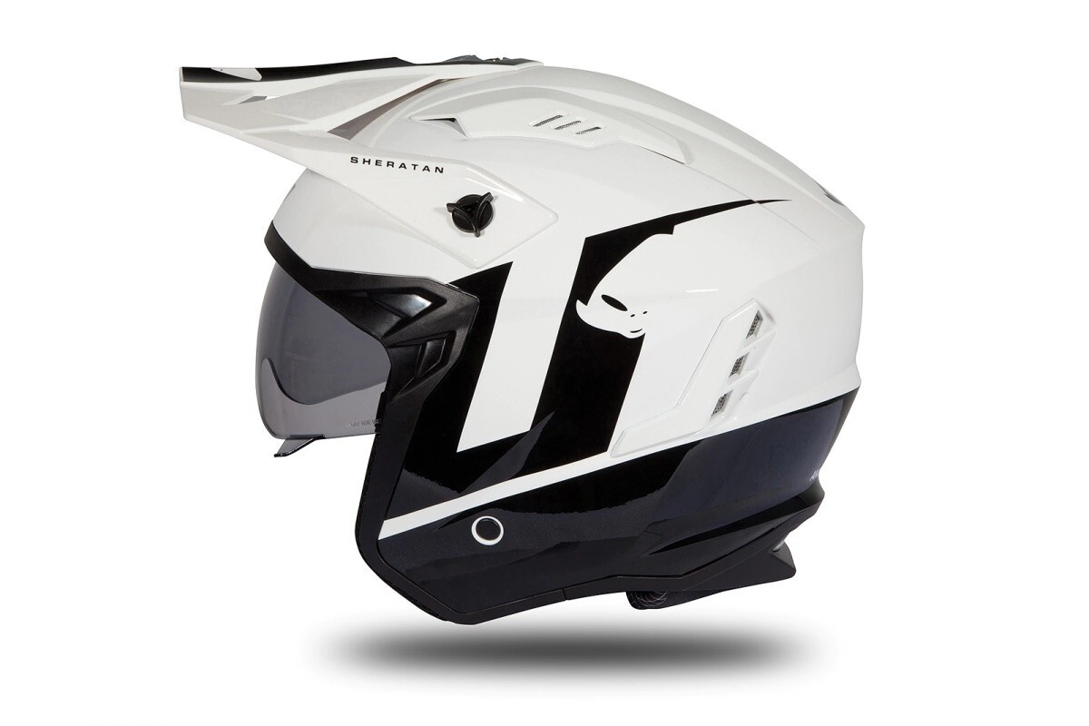 CASCO ABIERTO SHERATAN BLANCO NEGRO BRILLANTE TALLE L -UFO-