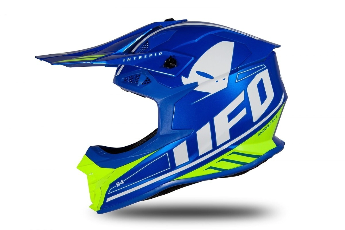UFO Plast Casco Motocross Enduro Intrepid azul amarillo fl�or brillante talle L