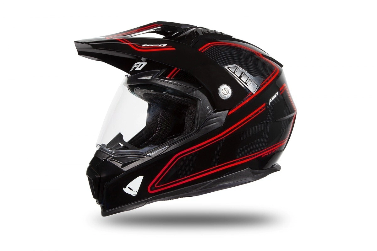 UFO Plast Casco Motocross Enduro Aries negro rojo brillante talle M