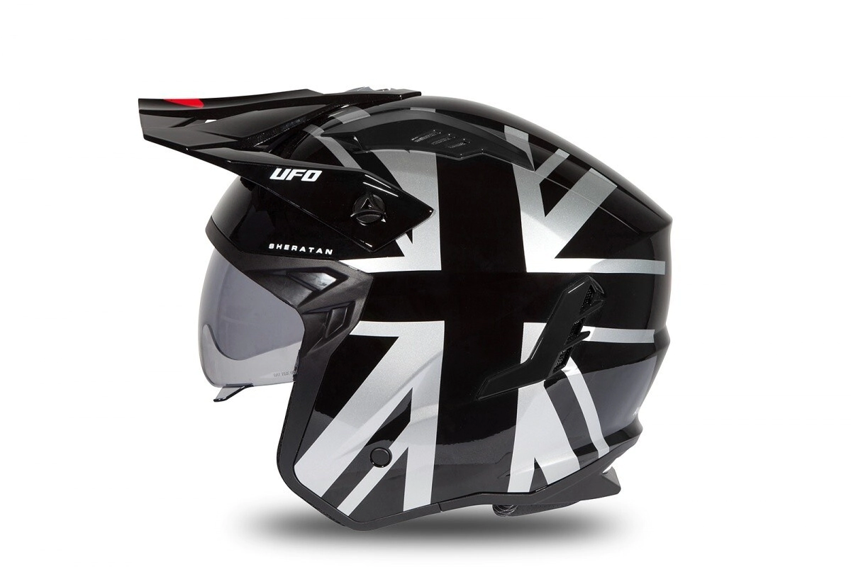 CASCO ABIERTO SHERATAN NEGRO GRIS ROJO BRILLANTE TALLE M -UFO-