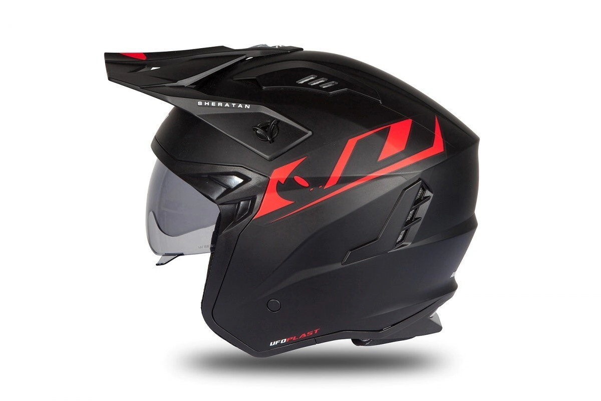 UFO Plast Casco Jet Abierto Sheratan negro rojo mate talle S