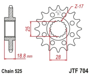JT Sprockets Pi��n Moto 17 dientes BMW F650-700/800 GS Husqvarna 900 Nuda