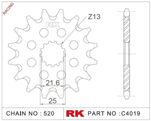 RK Pi��n Moto 14 dientes autolimpiante YZ 250 99-22 MT-03 16-22 YZF-R3 15-22 CF 650 NK/GT 20-22