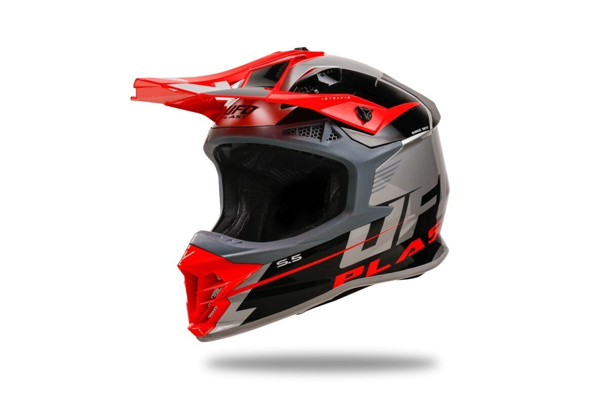 UFO Plast Casco Motocross Enduro Intrepid gris negro rojo talle S