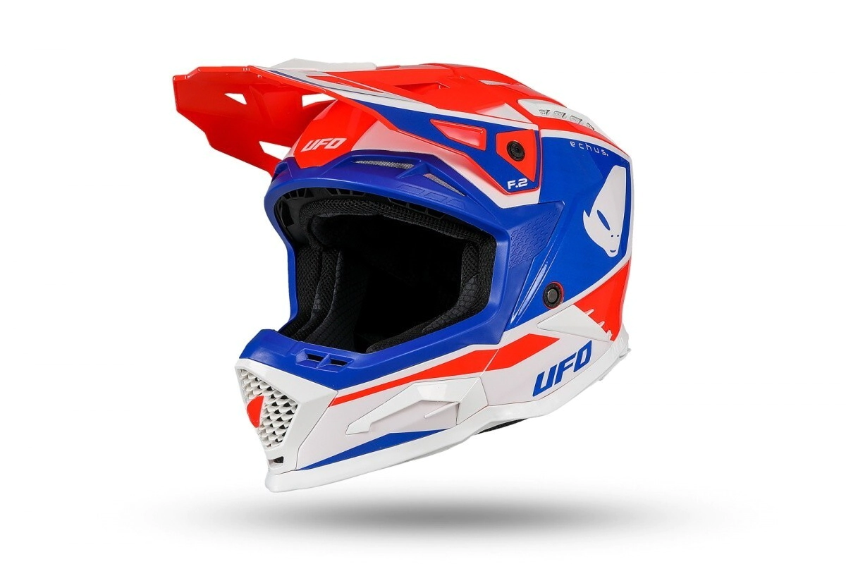 UFO Plast Casco Motocross Enduro Echus blanco rojo azul talle L