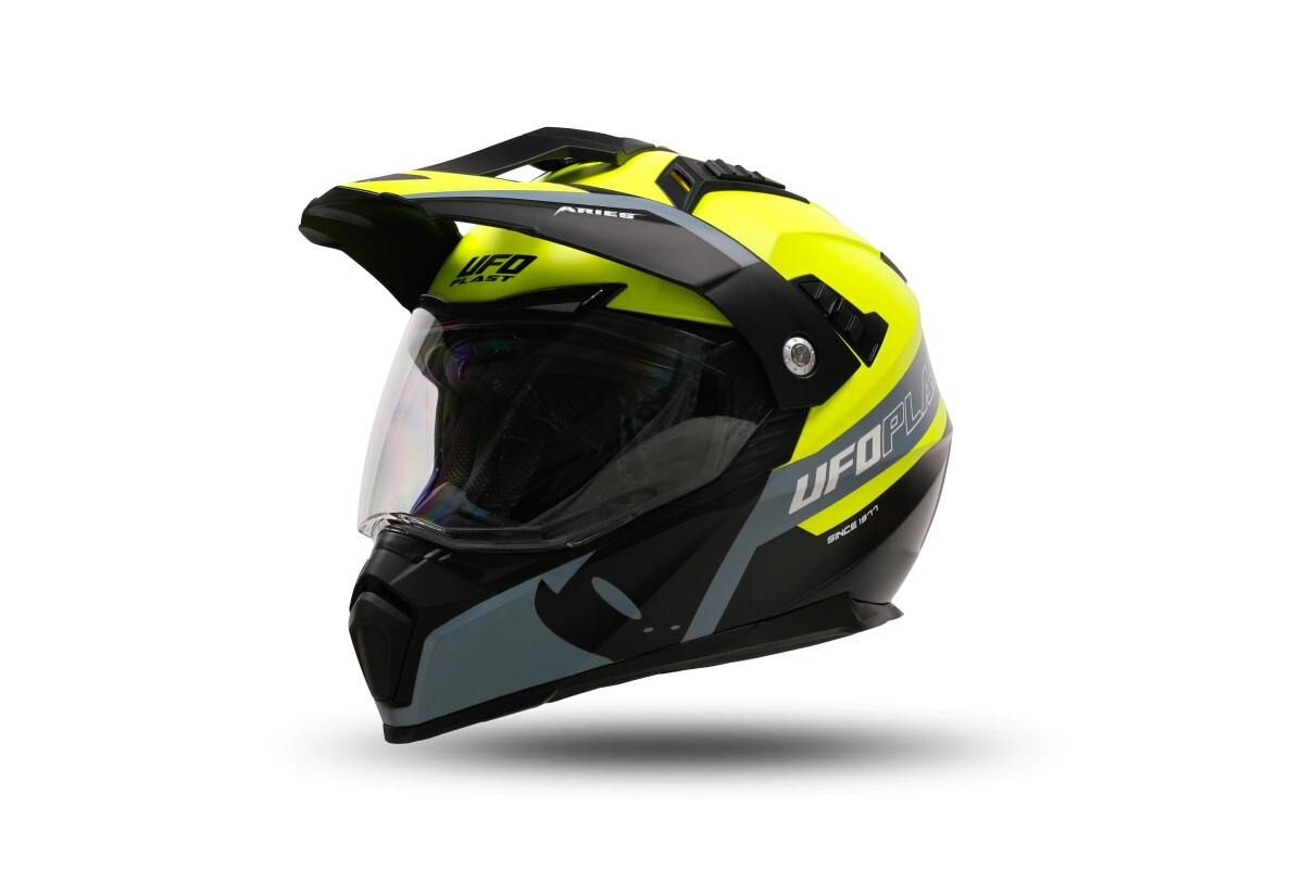UFO Plast Casco Motocross Enduro Aries amarillo negro talle XL