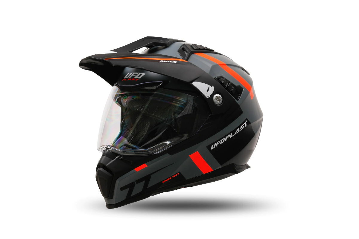 UFO Plast Casco Motocross Enduro Aries gris naranja talle M