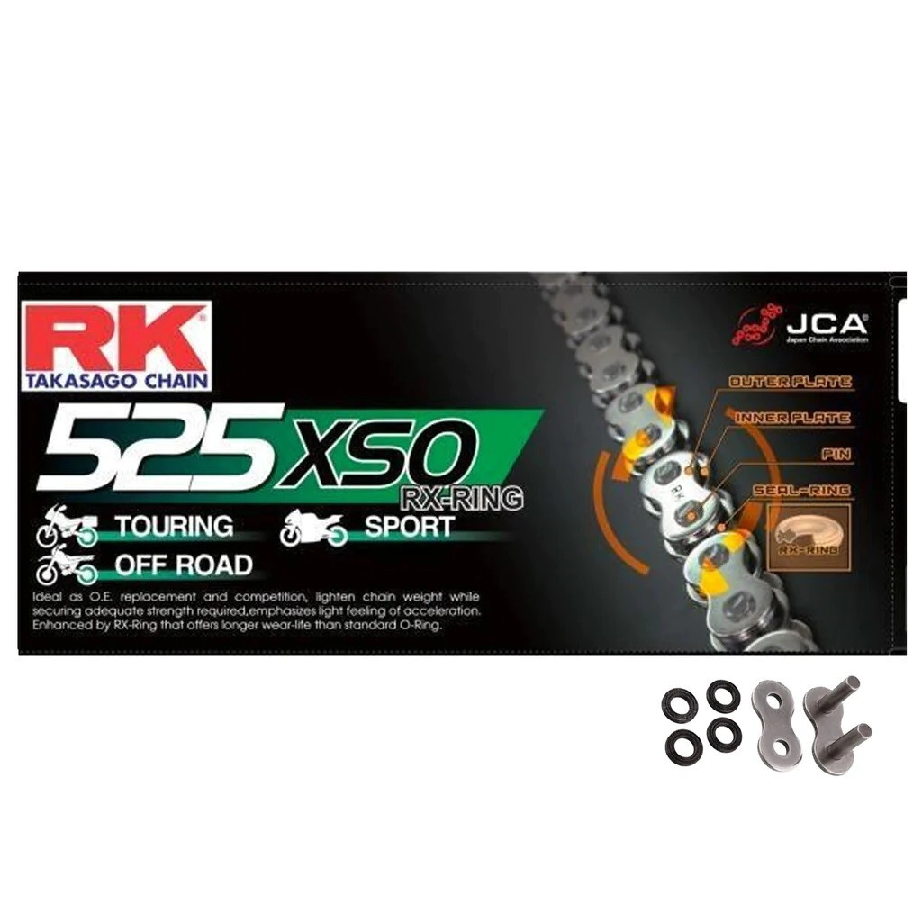 RK Cadena Moto Transmisi�n 525 x 120 con o-Ring uso Touring/off-road/sport con remache