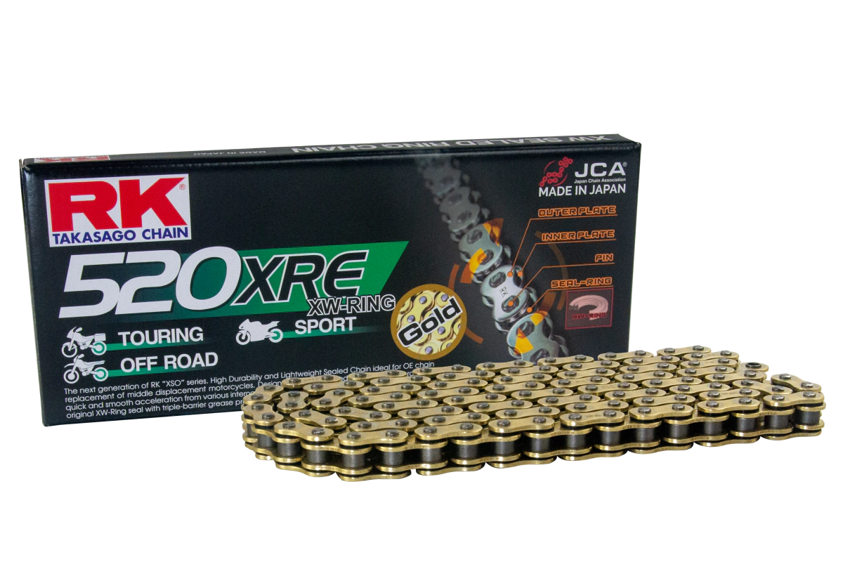 RK Cadena Moto Transmisi�n 520 x 122 XRE XSO Touring XW-Ring off-road con clip dorada