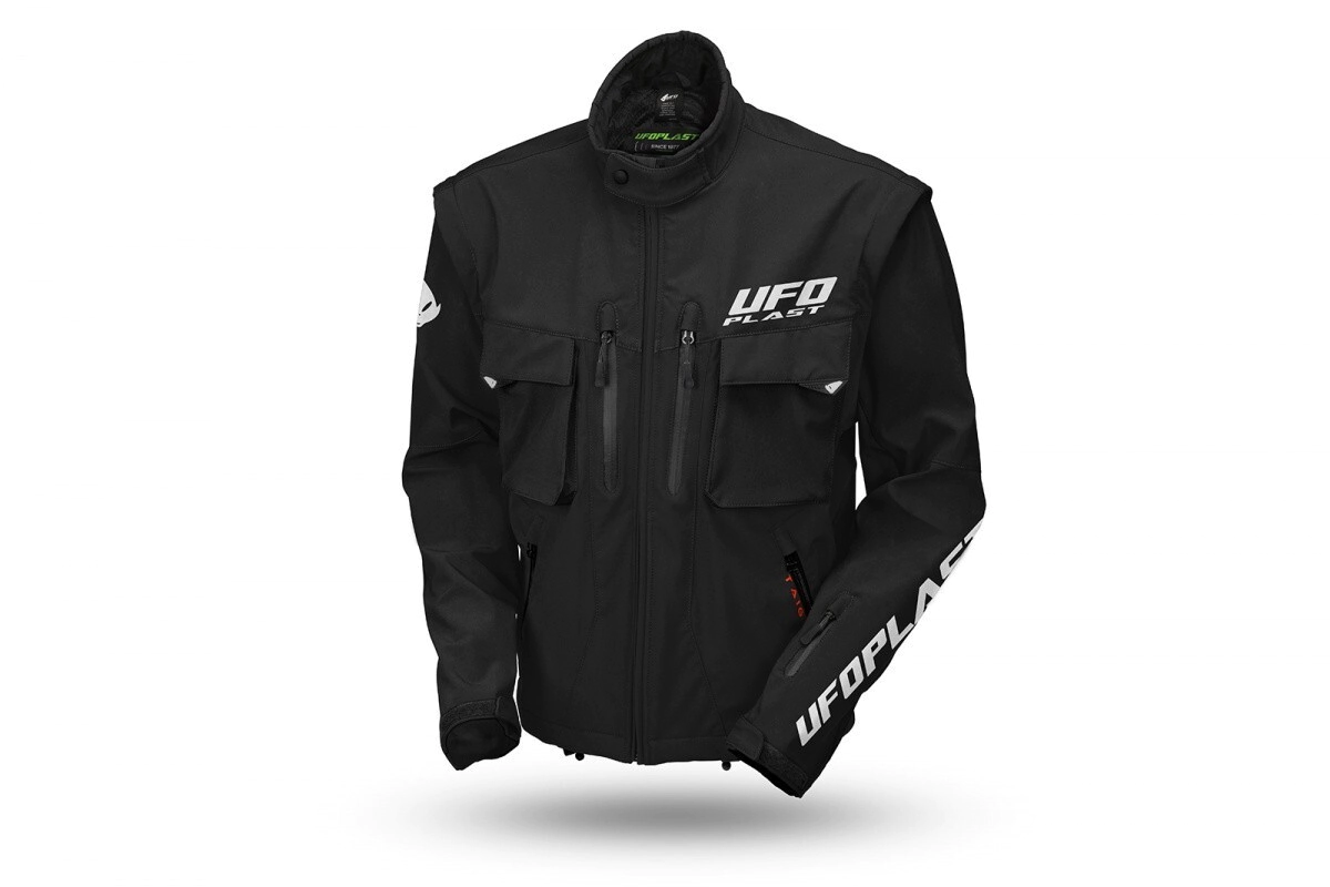 CHAQUETA CON PROTECCIONES Y MANGAS REMOVIBLES TAIGA NEGRO BLANCO TALLE L -UFO-