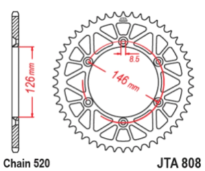 JT Sprockets Corona Moto aluminio 49 dientes Alu RM/DR 125/250 85/05 RMZ 250/450 01/24 negro