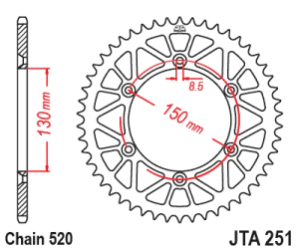 JT Sprockets Corona Moto aluminio 52 dientes Alu YZ/WR 250 YZ 450 negro