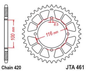 JT Sprockets Corona Moto JT461.50 aluminio 50 dientes Kawasaki KX80 98-99 KX85 01-25 negro