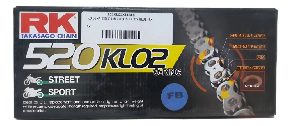 CADENA 520KLO2 X 118 C/ORING KLOX BLUE -RK-**OFERTA**