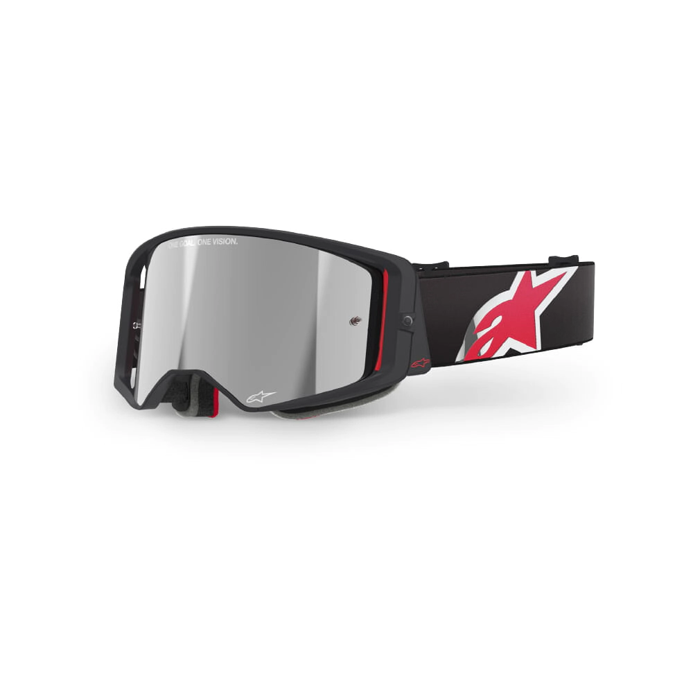Antiparra Alpinestars Motocross Supertech Corp Goggle negra lente Mirror plateada roja
