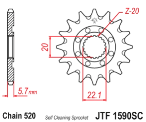 JT Sprockets Pi��n Moto JT1590.14 14 dientes Yamaha YZ 125-250F WR 250 01-14 autolimpiante
